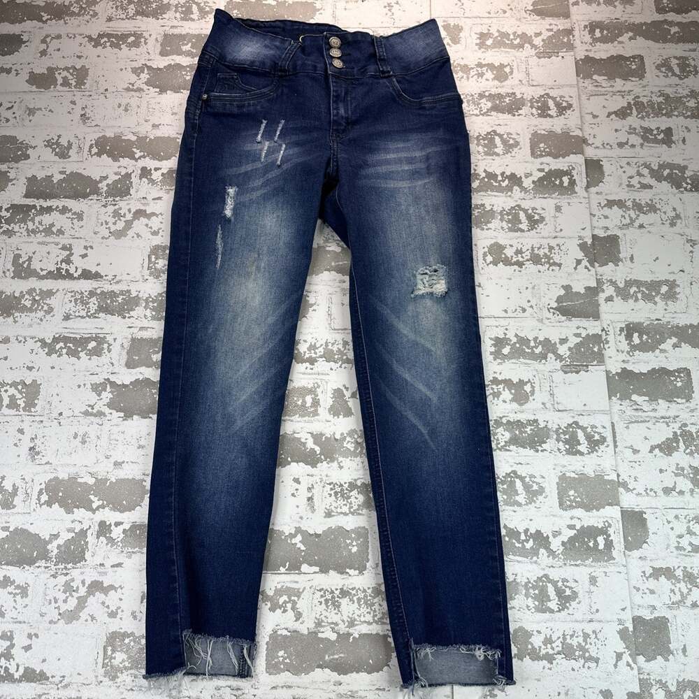 CYSM Jeans Womens 8 Push Up High Rise Distressed Stretch Denim Dark Wash